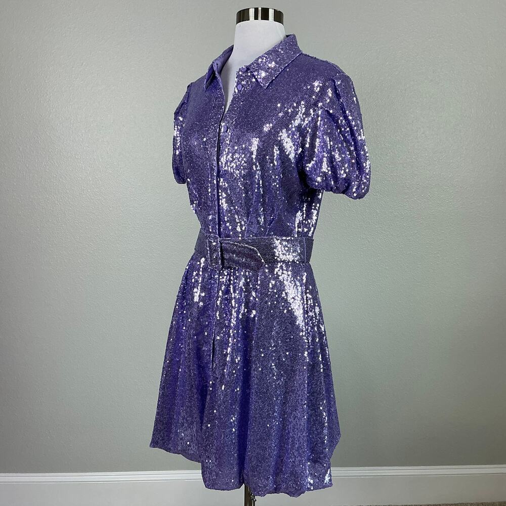 One33 Social Purple Cocktail Dress Sequined Belted Mini Fit and Flare Size 4 - Picture 5 of 13